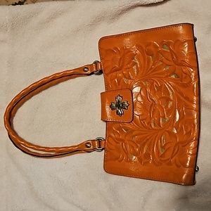 Patricia Nash Rosina Brown Floral Embossed Leather Shoulder Bag